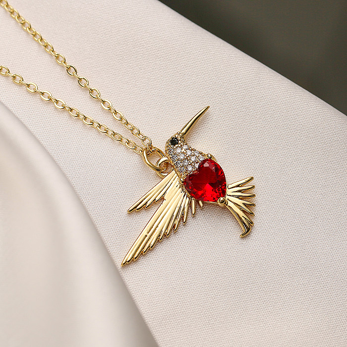Simple Style Bird Copper Plating Inlay Zircon 18K Gold Plated Pendant Necklace