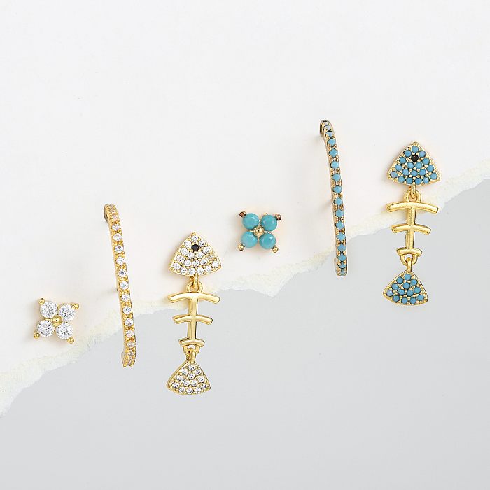 1 Set Casual Simple Style Animal Fish Plating Inlay Brass Zircon 18K Gold Plated Earrings