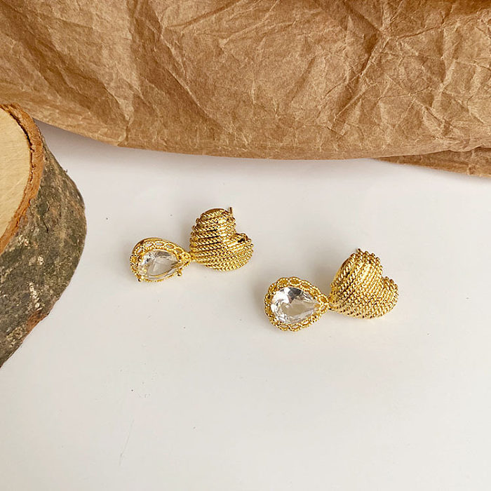 1 Pair Sweet Heart Shape Plating Inlay Copper Zircon Drop Earrings