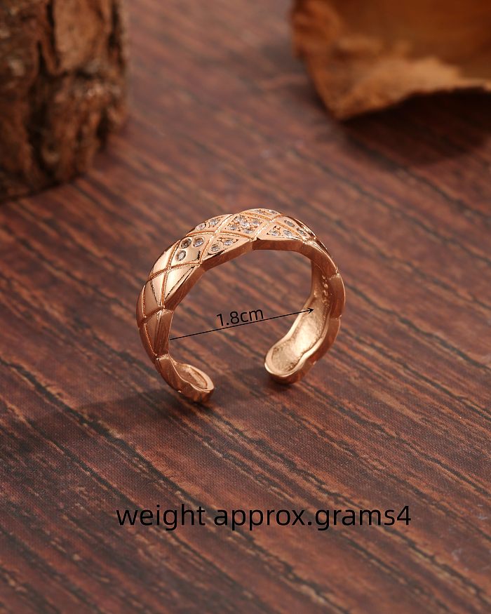 Basic Modern Style Commute Argyle Copper Plating Inlay Zircon 18K Gold Plated Open Rings
