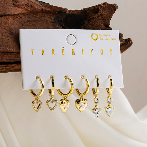 1 Set Yakemiyou Simple Style Star Heart Shape Snake Asymmetrical Copper Zircon 14K Gold Plated Drop Earrings Earrings