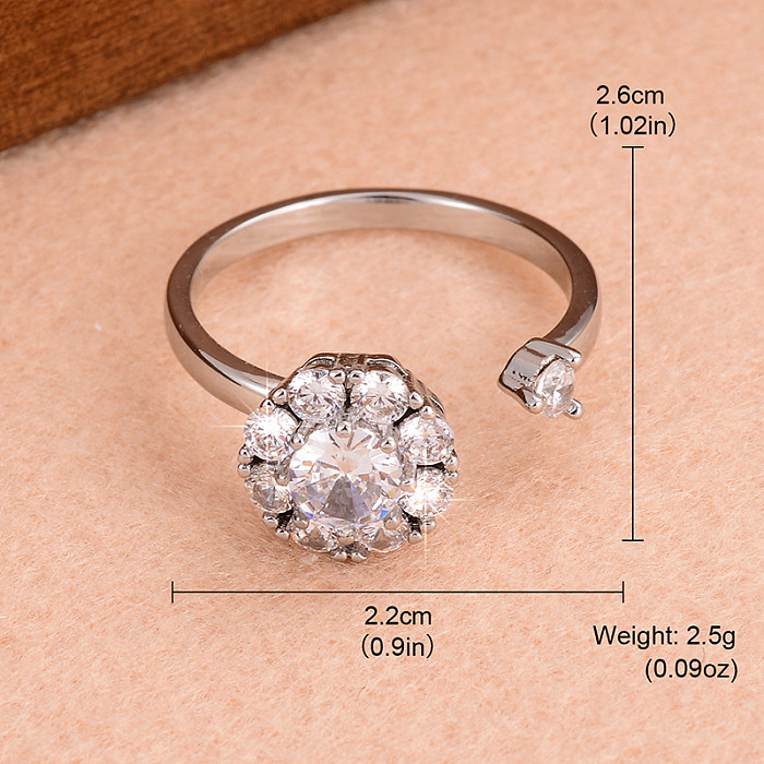 IG Style Formal Shiny Snowflake Copper Plating Inlay Zircon Open Rings