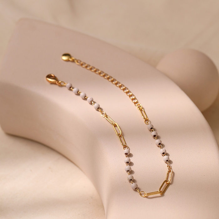 Estilo simples estilo clássico redondo turquesa cobre chapeamento pulseiras banhadas a ouro 18K