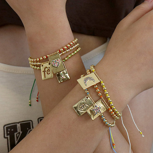 Hip-Hop Cross Heart Shape Copper Handmade Zircon Bracelets 1 Piece
