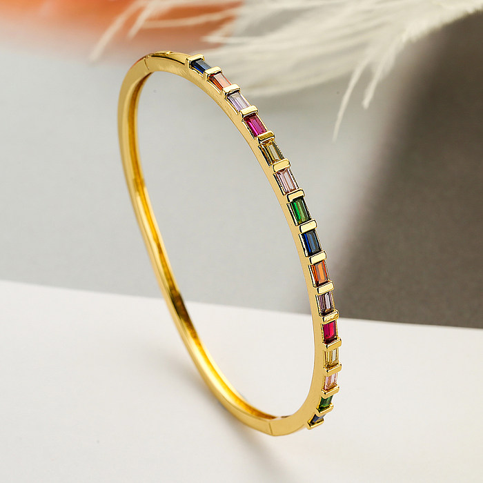 Elegant Colorful Square Copper Plating Inlay Zircon 18K Gold Plated Bangle