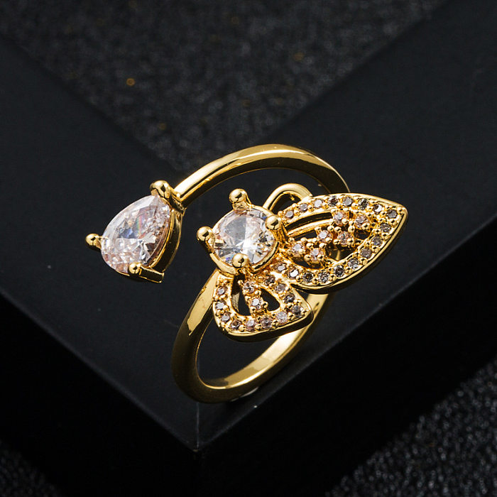 Fashion Copper Gold-plated Micro-set Zircon Butterfly Open Ring