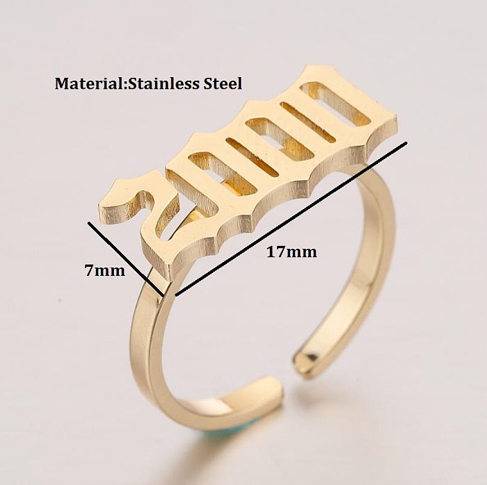 1 Piece Simple Style Number Stainless Steel Plating Open Ring