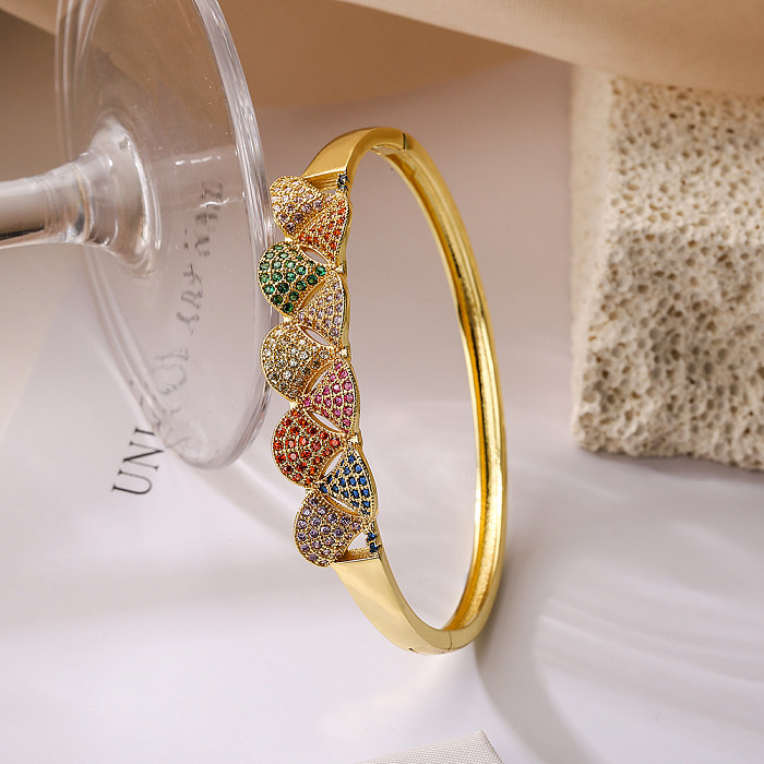 Simple Style Commute Geometric Copper Plating Inlay Zircon 18K Gold Plated Bangle