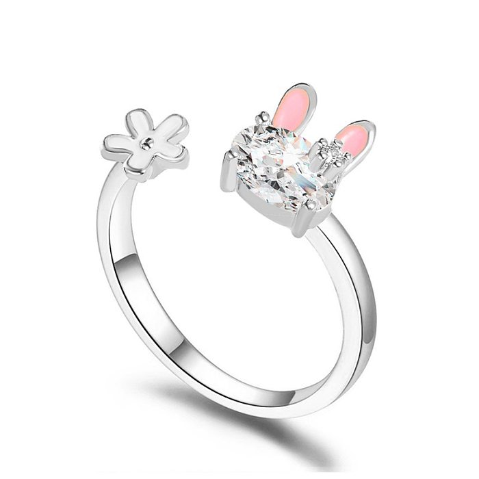 Coreia bonito coelho doce menina coração flor anel de dedo atacado