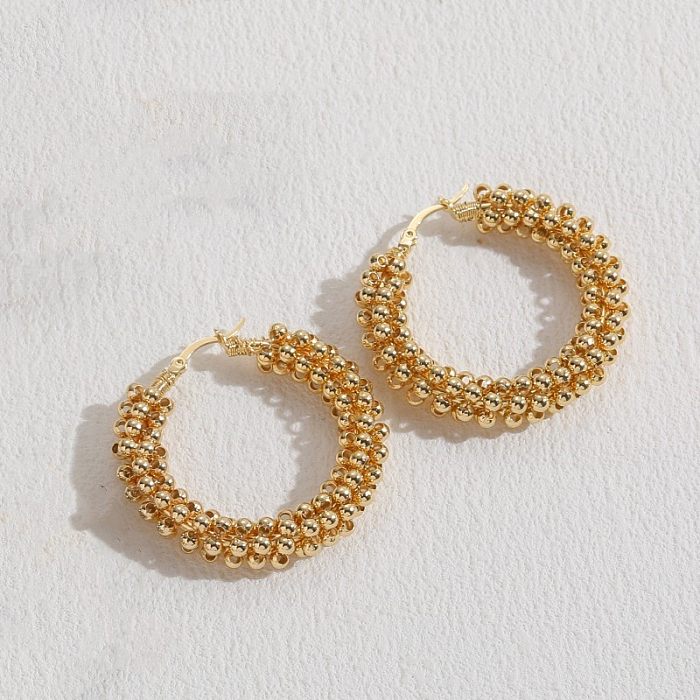 1 paire de boucles d'oreilles rondes en cuivre plaqué or 14 carats, style moderne, en forme de C