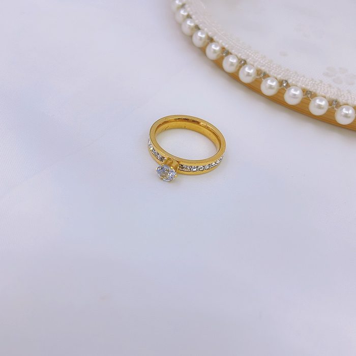 Atacado estilo simples cor sólida titânio chapeamento de aço incrustado anéis de diamante artificial