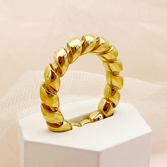 Simple Style Commute Solid Color Stainless Steel Polishing Plating Gold Plated Rings