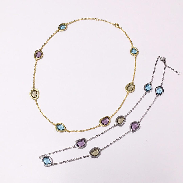 Elegant Lady Geometric Copper Plating Inlay Artificial Crystal Necklace