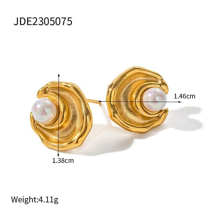 Boucles d'oreilles en acier inoxydable, Style Simple, incrustation de perles irrégulières, anneaux plaqués or 18 carats, Style IG
