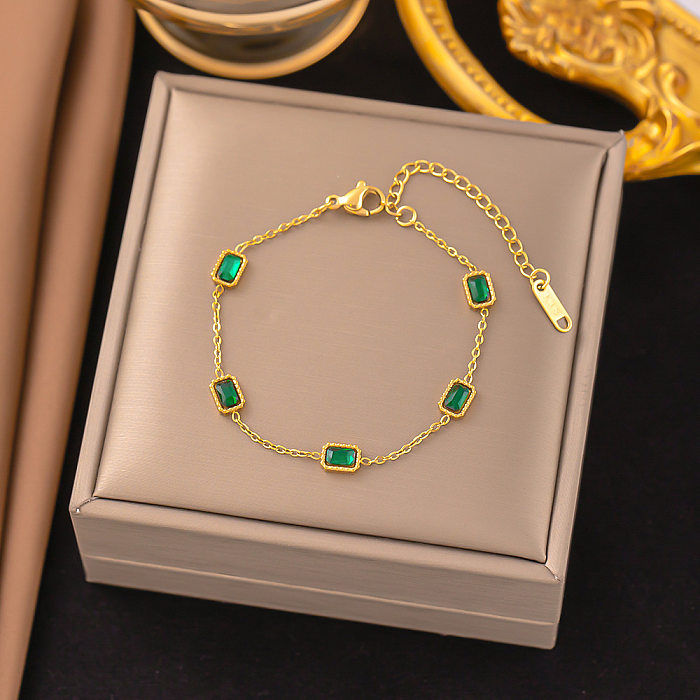 Elegante rechteckige Armband-Halskette mit Titanstahlüberzug und Inlay-Zirkon-Armband