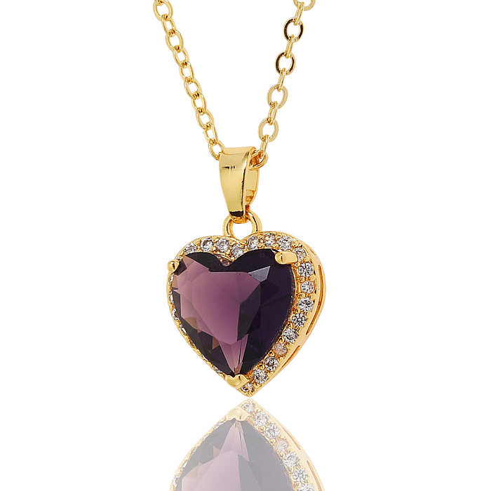 Sweet Heart Shape Copper Gold Plated Zircon Pendant Necklace