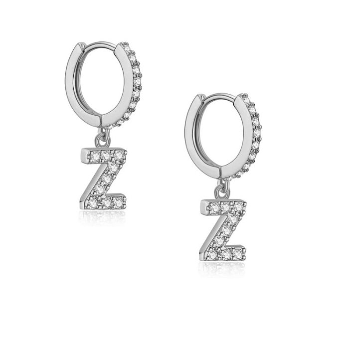 1 paire de boucles d'oreilles pendantes en cuivre et Zircon, Style coréen Simple, incrustation de lettres plaquées