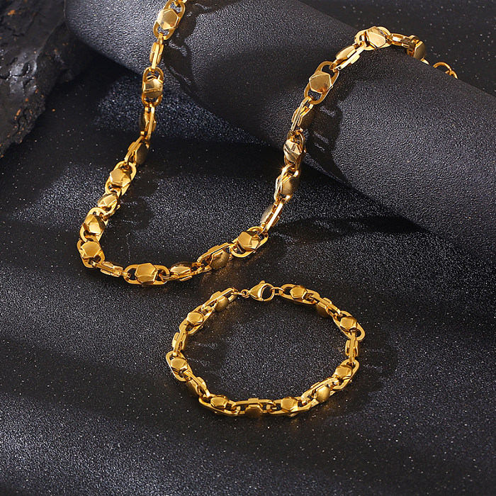 Rock Punk Solid Color Stainless Steel Plating 18K Gold Plated Bracelets Necklace