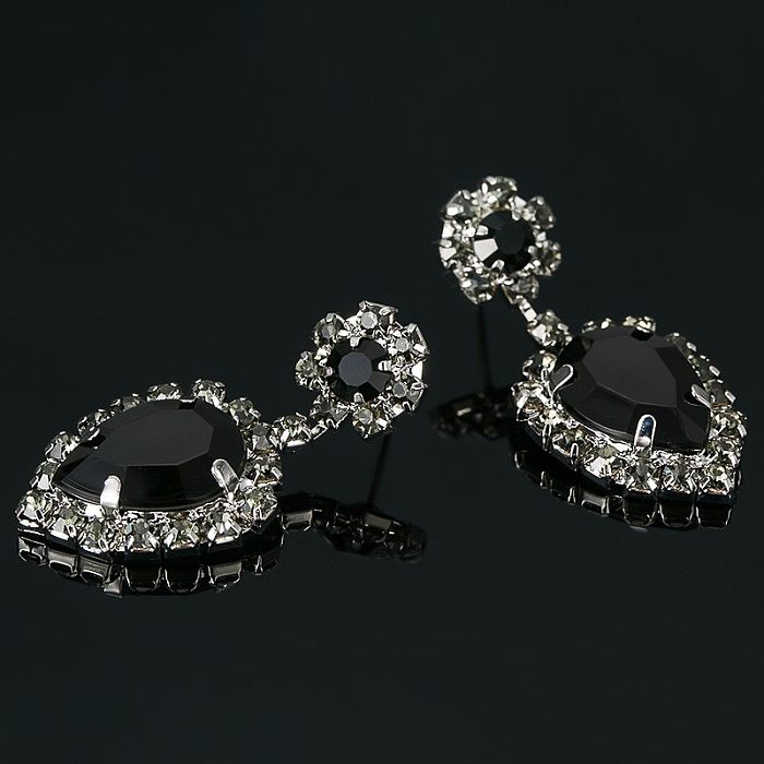 1 Pair IG Style Shiny Water Droplets Inlay Copper Rhinestones Drop Earrings