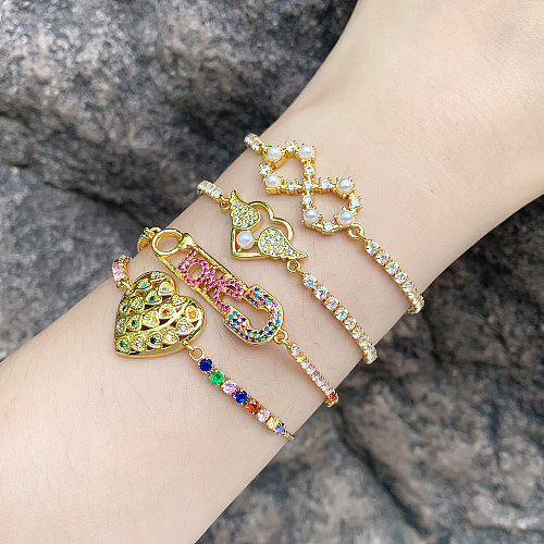 Bracelets plaqués or 18 carats avec incrustation de cuivre en forme de cœur d'amour de style simple