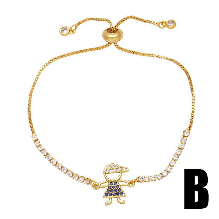 IG Style Fashion Simple Style Cartoon Character Copper Plating Inlay Zircon 18K Gold Plated Bracelets