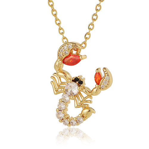 Bonito estilo simples animal coração forma cobre chapeamento inlay zircão banhado a ouro pingente colar
