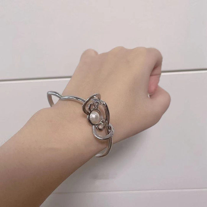Bracelet de perles artificielles avec incrustation de cuivre blanc géométrique pour dame élégante