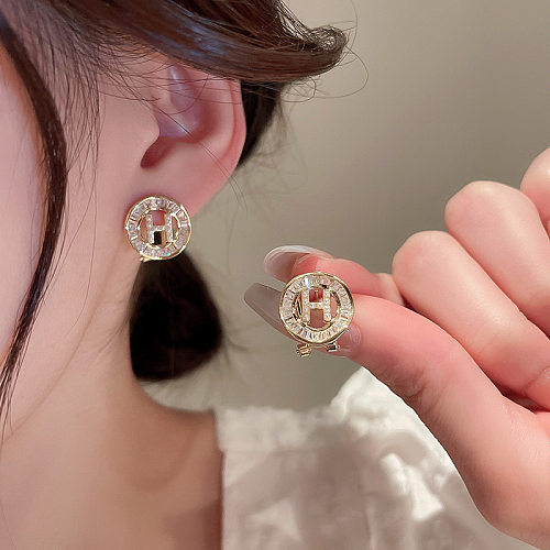 Fashion Letter Copper Ear Studs Inlay Zircon Copper Boucles d'oreilles 1 paire