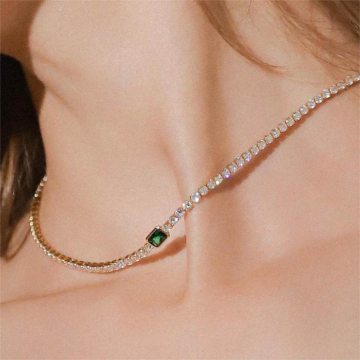 Elegant Square Titanium Steel Inlay Opal Zircon Bracelets Necklace
