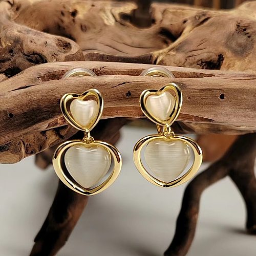 1 Paar elegante, schlichte Herzform-Tropfenohrringe mit Inlay aus Kupfer und Opal