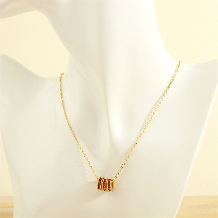 Schlichte, sechseckige Halskette mit Kupferbeschichtung und Zirkon-Inlay, 18 Karat vergoldet