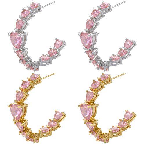 Fashion Heart Shape Copper Earrings Plating Inlay Zircon Copper Earrings