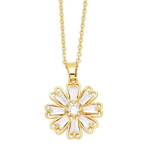 Elegant Lady Simple Style Leaves Flower Copper 18K Gold Plated Zircon Pendant Necklace In Bulk