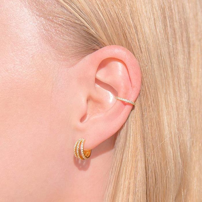 1 Pair Simple Style C Shape Copper Plating Inlay Zircon Ear Studs