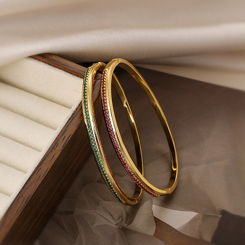 Simple Style Commute Round Copper Plating Inlay Zircon 18K Gold Plated Bangle