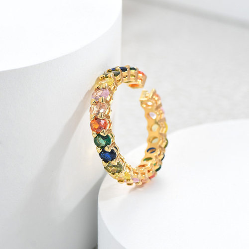 Modern Style Round Copper Irregular Plating Inlay Zircon Gold Plated Open Ring