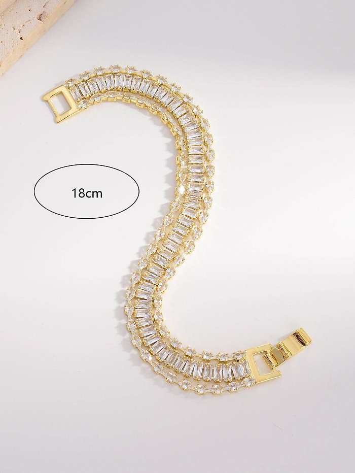 Elegant Simple Style Rectangle Copper Plating Inlay Zircon Gold Plated Bracelets