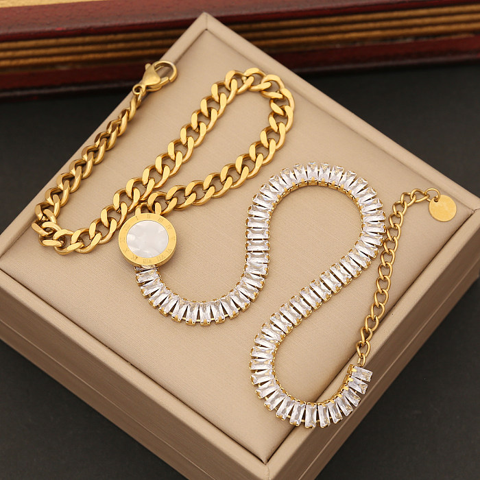 Bracelets et boucles d'oreilles en Zircon, Style rétro Simple, placage géométrique en acier inoxydable, incrustation, collier