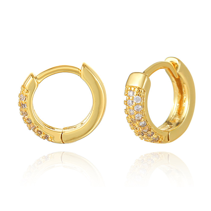 1 Set Casual Simple Style Circle Round Brass Plating Inlay Zircon 18K Gold Plated Earrings
