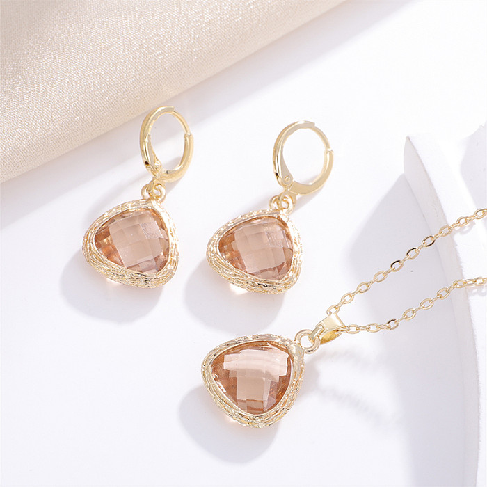 Sweet Simple Style Korean Style Triangle Geometric Copper Inlay Glass Earrings Necklace