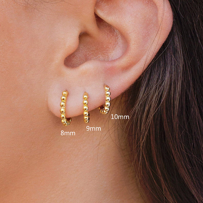 Boucle d'oreille ronde en cuivre, perle ronde de personnalité coréenne transfrontalière, tempérament multi-tailles