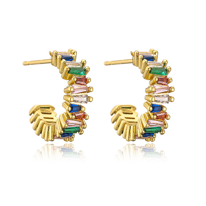 Fashion C Shape Copper Gold Plated Zircon Ear Studs 1 Pair