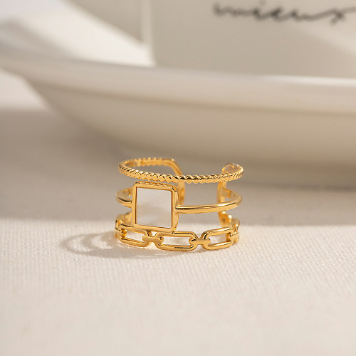 Anel largo banhado a ouro de Shell 18K do embutimento do chapeamento de aço inoxidável do quadrado do estilo moderno