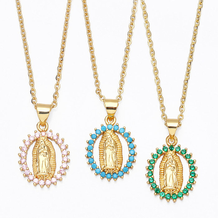 Collar con colgante de la Virgen María de circón con incrustaciones de cobre a la moda para mujer