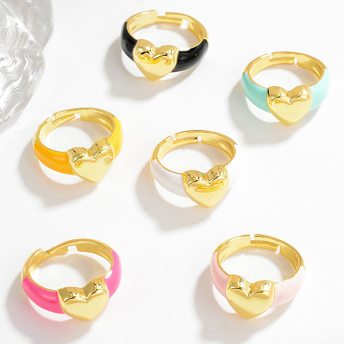 IG Style décontracté Style Simple forme de coeur cuivre émail placage anneaux ouverts