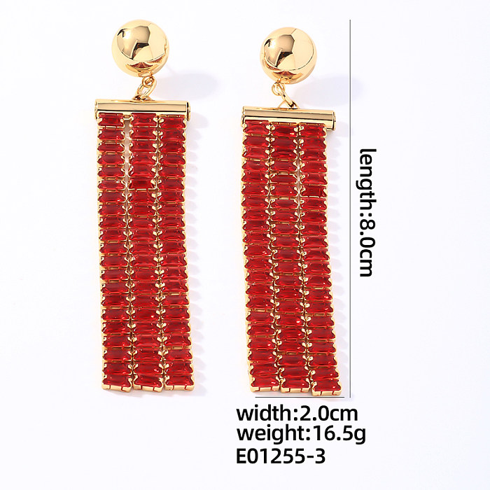 1 par de pendientes colgantes chapados en oro blanco con incrustaciones rectangulares redondas brillantes y brillantes