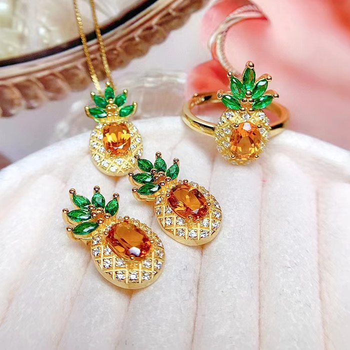 1 Piece 1 Pair Fashion Fruit Copper Plating Zircon Women'S Rings Earrings Necklace