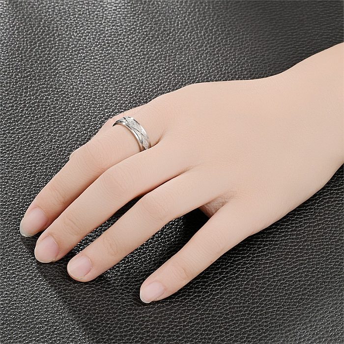 Simple Style Round Rhombus Titanium Steel Criss Cross Plating 18K Gold Plated Wide Band Rings