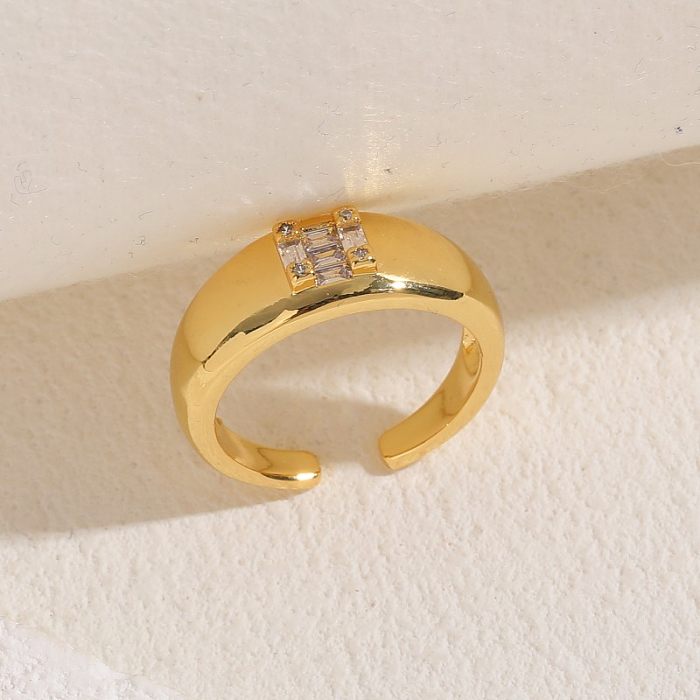 Elegant Classic Style Geometric Copper Plating Inlay Zircon 14K Gold Plated Open Rings
