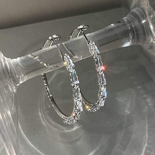 1 Pair Streetwear Round Inlay Copper Artificial Gemstones Earrings